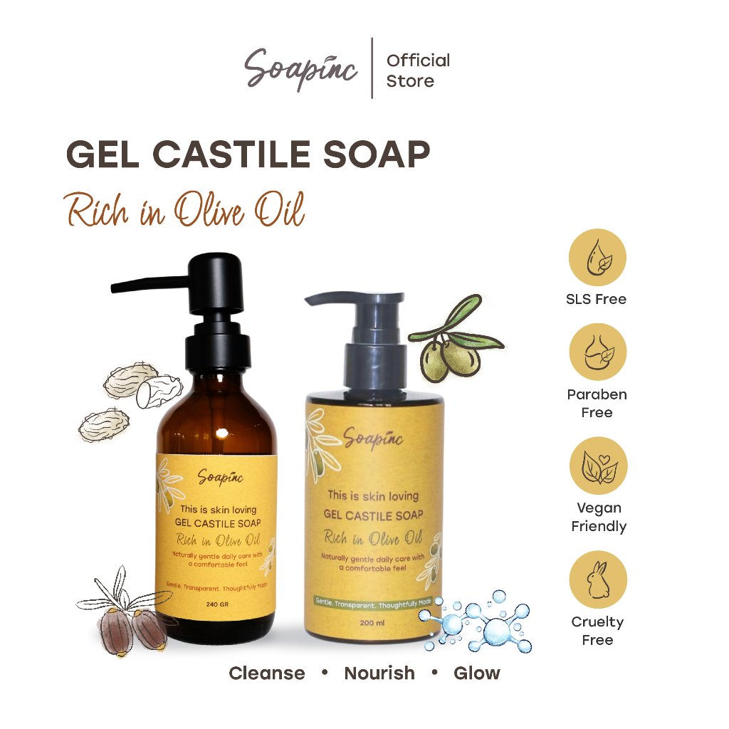 Soapinc Hydrating Gel Castile Soap | Sabun Gel Cair Alami Pelembap Kulit Sensitif & Kering 240ml 200ml