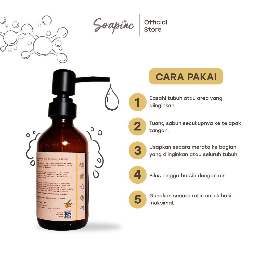 Soapinc Hydrating Gel Castile Soap | Sabun Gel Cair Alami Pelembap Kulit Sensitif & Kering 240ml 200ml - Image 4