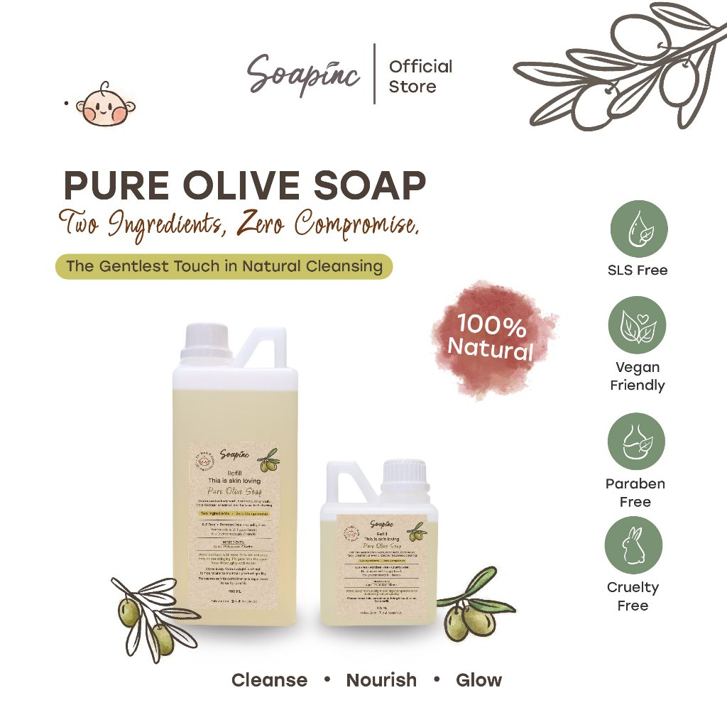 Soapinc Pure Olive Soap | Sabun Cair Alami dengan Olive Oil untuk Kulit Sensitif, Kering & Wajah Tubuh - Image 3