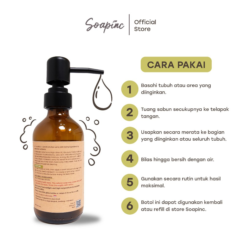 Soapinc Pure Olive Soap | Sabun Cair Alami dengan Olive Oil untuk Kulit Sensitif, Kering & Wajah Tubuh - Image 5